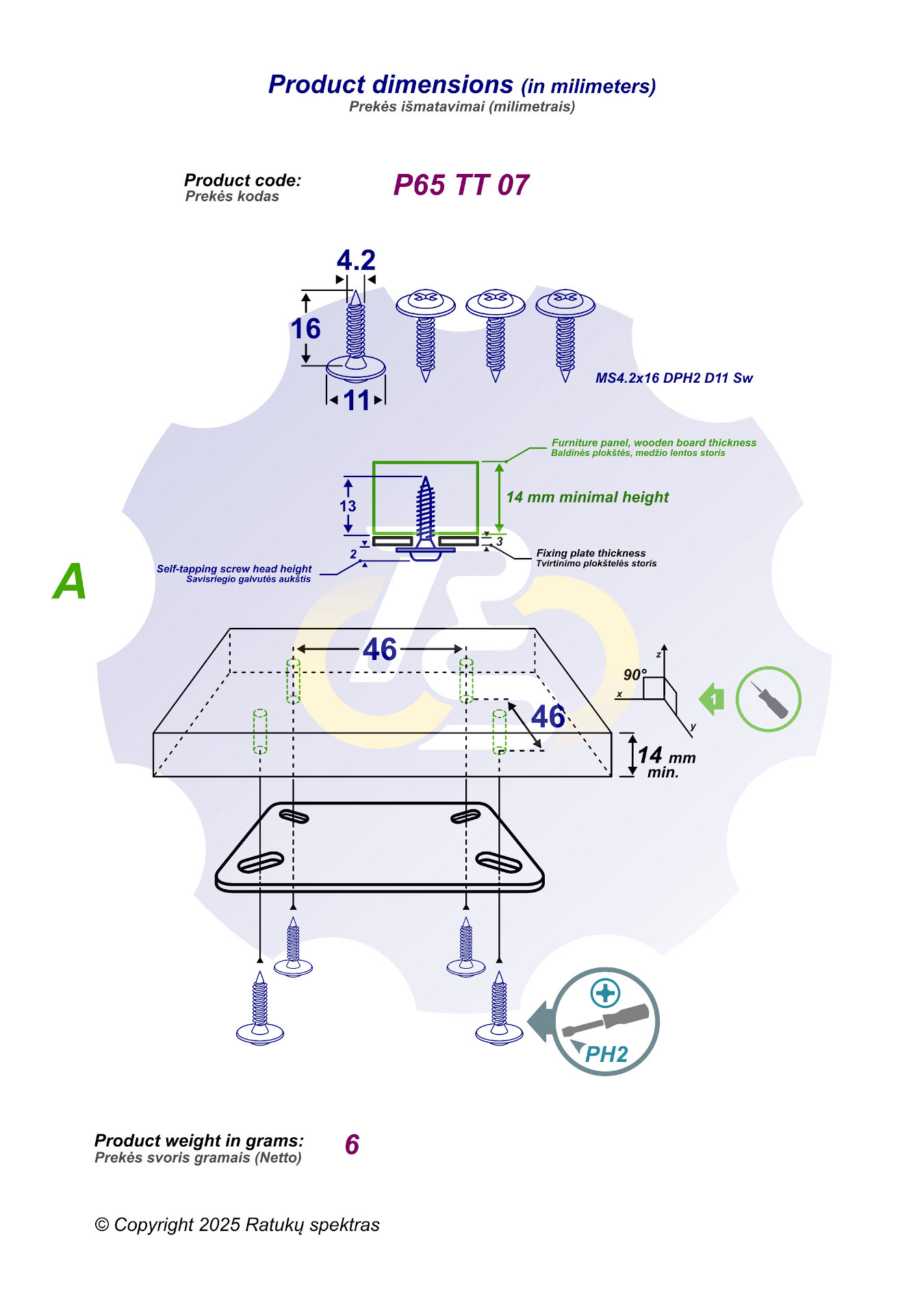 4 vienetai – MS 4.2 x 16 Sw Savisriegis, juodas - Image 2