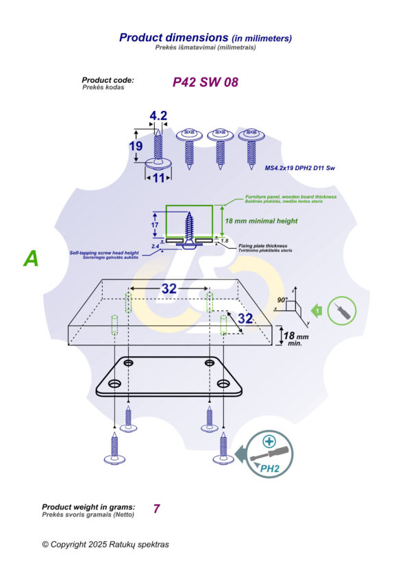 4 vienetai – MS 4.2 x 19 Sw Savisriegis, juodas - Image 2