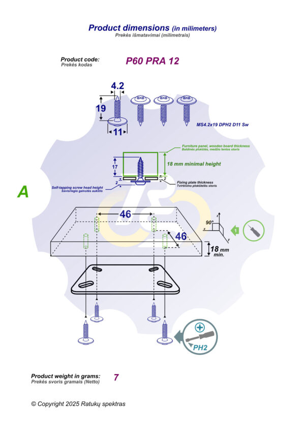 4 vienetai – MS 4.2 x 19 Sw Savisriegis, juodas - Image 2