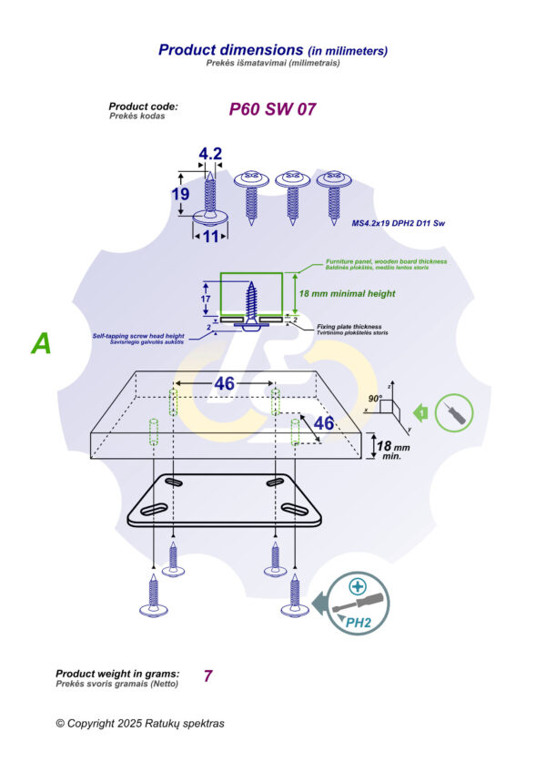 4 vienetai – MS 4.2 x 19 Sw Savisriegis, juodas - Image 2
