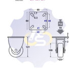 D100 H121 55KG Fiksuotas ratukas su plokštele 60x60