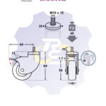 D50 H64 40KG Pasukamas ratukas su stabdžiu, su varžtu M10