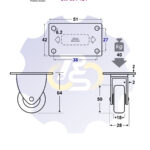 D50 H64 40KG Fiksuotas ratukas su plokštele 51x42