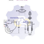D75 H98 55KG Pasukamas ratukas su stabdžiu, su kiauryme varžtui M8, M10